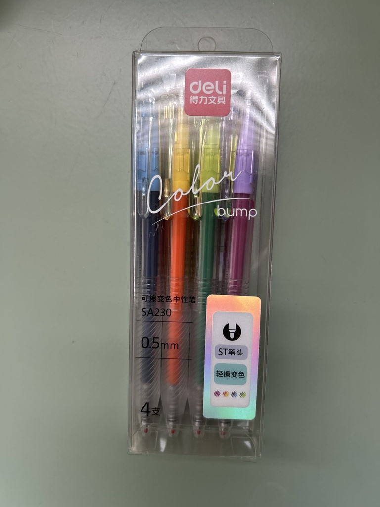 [BOL-DEL-0002] Set de bolígrafos Deli Cambia color Punta 0.5 mm 4 colores vibrantes (cambia color) SA230