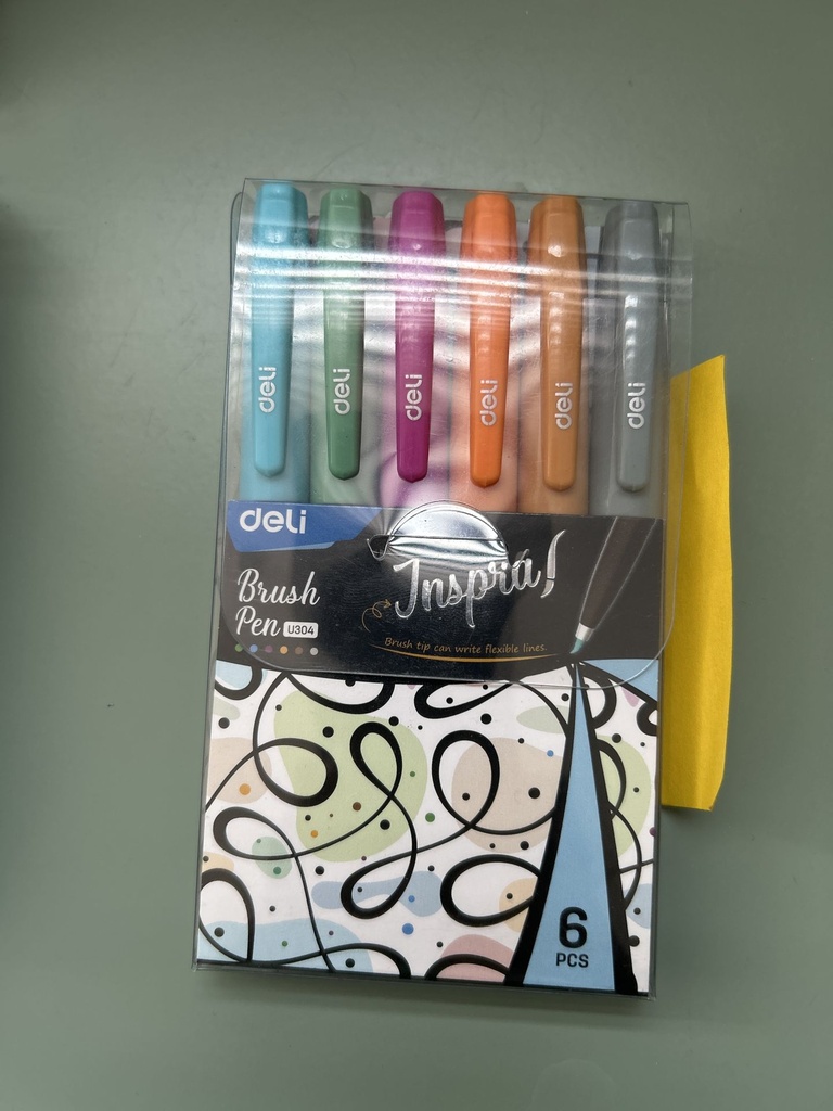 [BOL-DEL-0003] Set de bolígrafos Deli Brush pen (rotulador - punta de pincel) 6 colores primavera U304